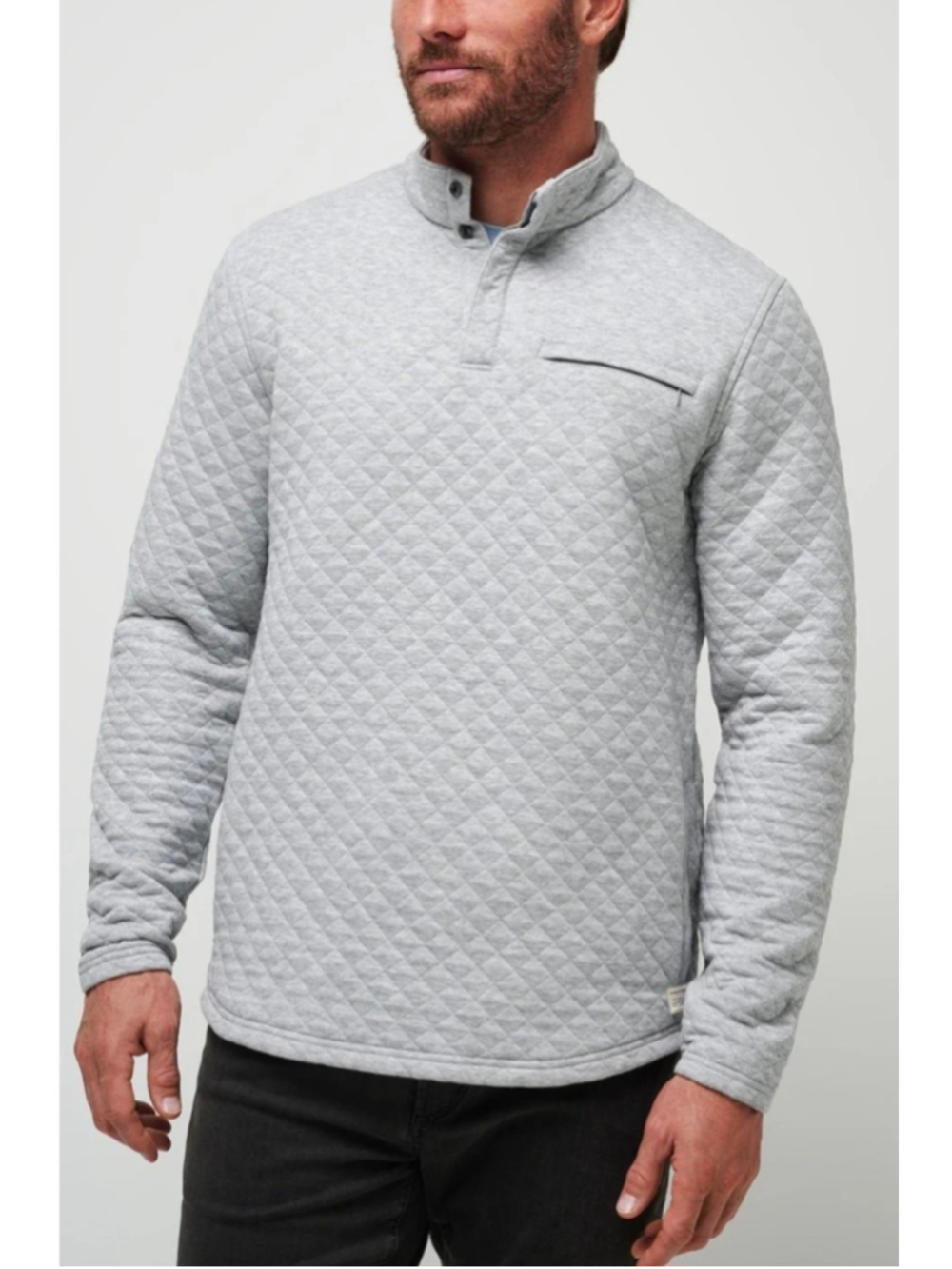 Travis Mathew Transatlantic Men's Large Quilted Sweatshirt 3 Button Gray